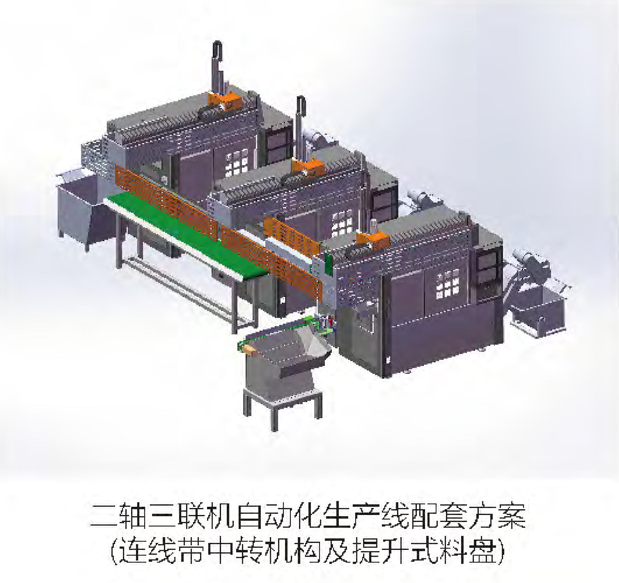 二轴三联机~自动化生产线配套方案（连线带中转机构及提升式料盘）