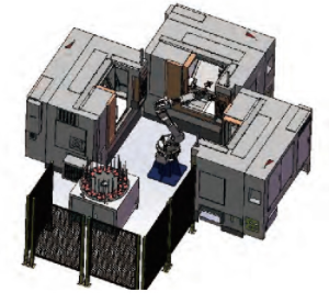 1对3六轴关节机机器人配旋转升降式料盘