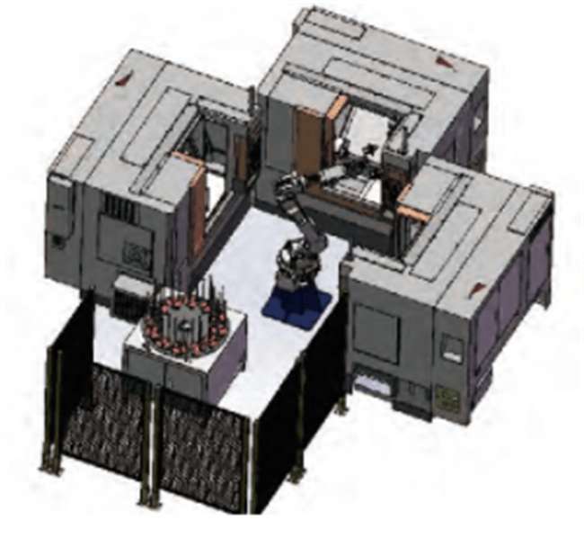 1对3六轴关节机机器人配旋转升降式料盘