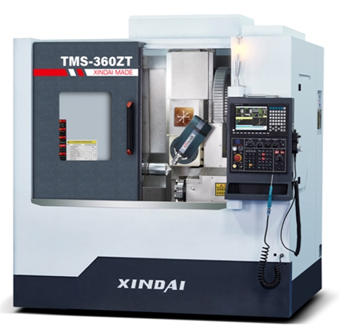 TMS-360ZT五轴车削中心 (台湾新代系统220MA-5)   最大车削直径Φ220mm  最大加工长度150mm 摇摆头垂直过中心最大行程80mm